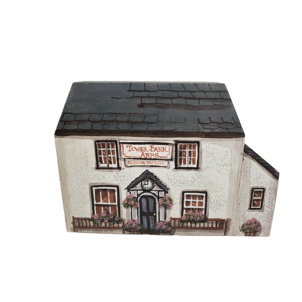 Vintage Rare Susan Stentiford Tower Bank Arms Signed Wood Made Home Décor